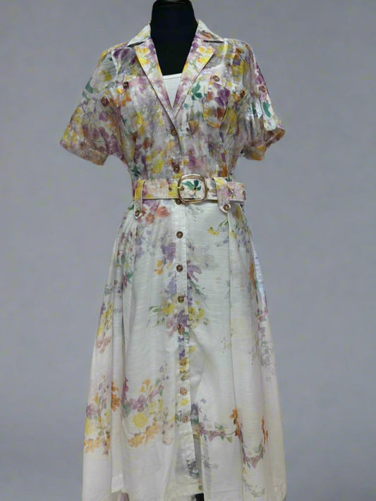 Ivory floral belted dress