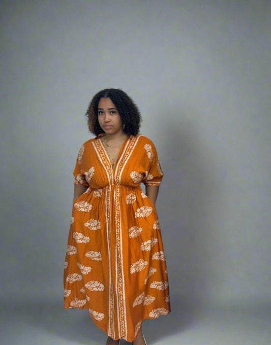 Pumkin Border Print Midi Dress