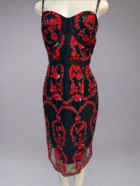 Red embroidered dress