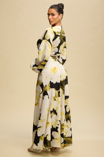 V Neck Puff Sleeve Floral Dress
