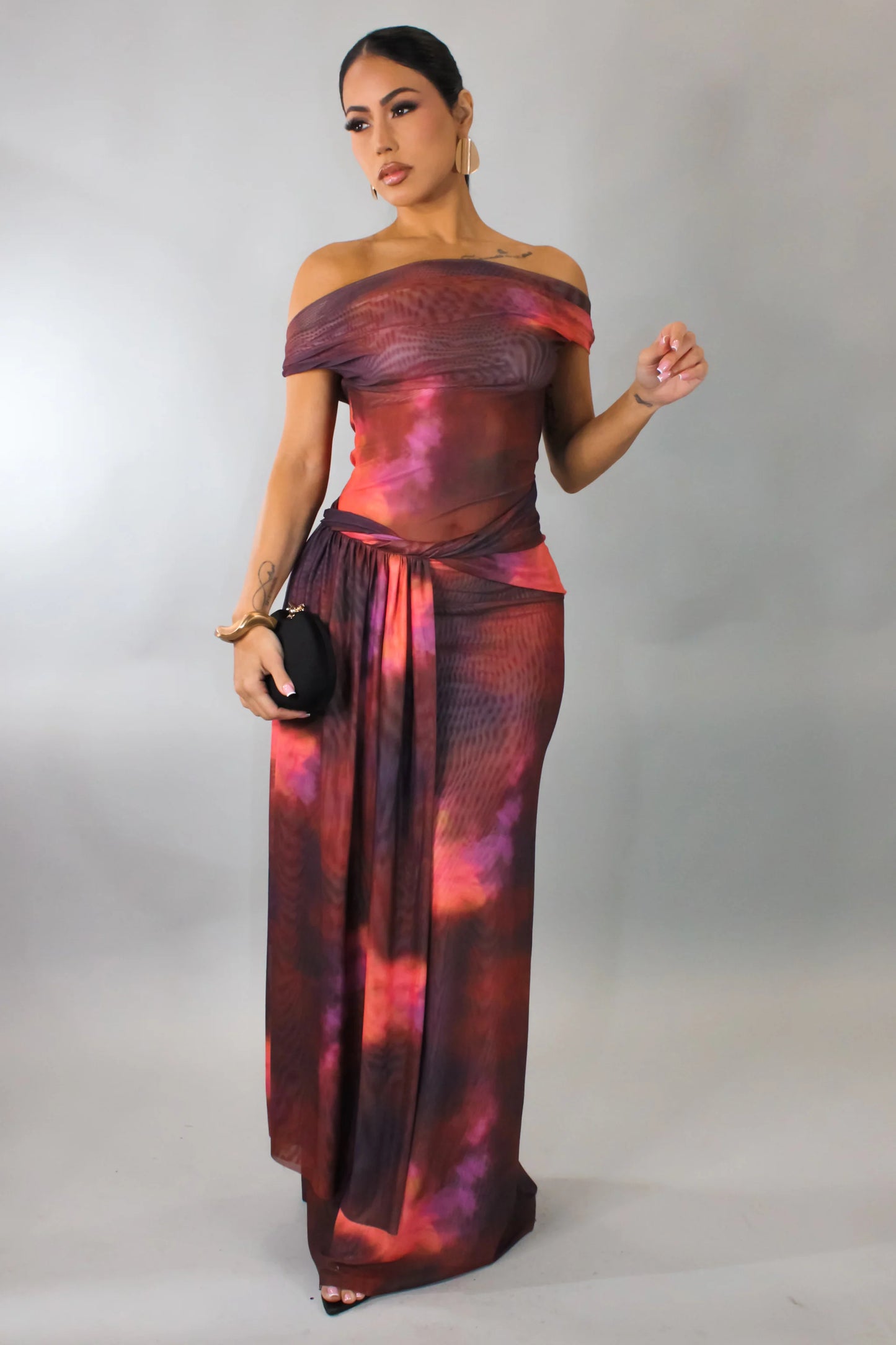 Midnight Ember Off Shoulder Maxi Dress 🔥✨