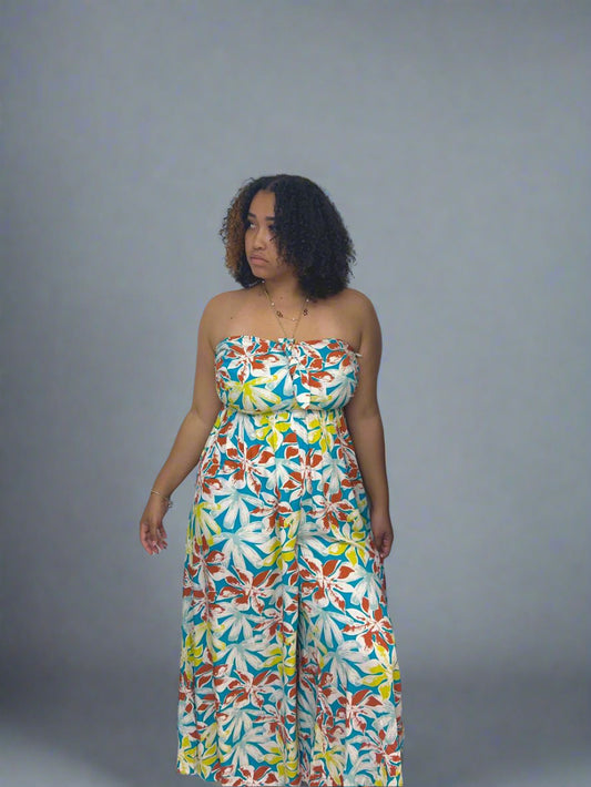 Print Chest Smocked Jumpsuit