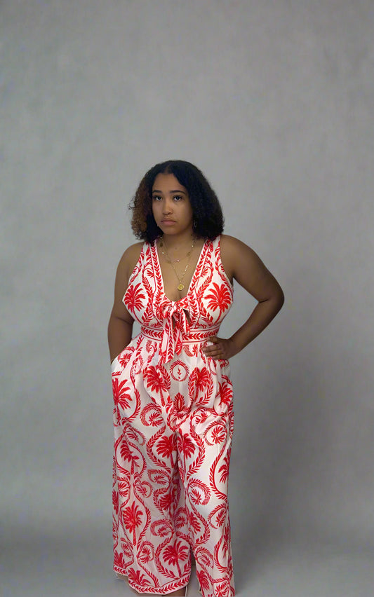 Red Woven Jumpsuit