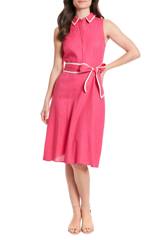 London Times Sleeveless A-Line Belted Dress
