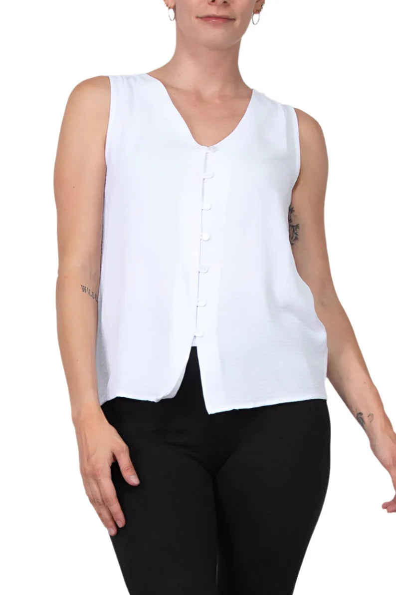 Sleeveless Button Front Airflow Blouse