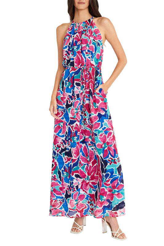 Floral Print Halter Neck Maxi Dress