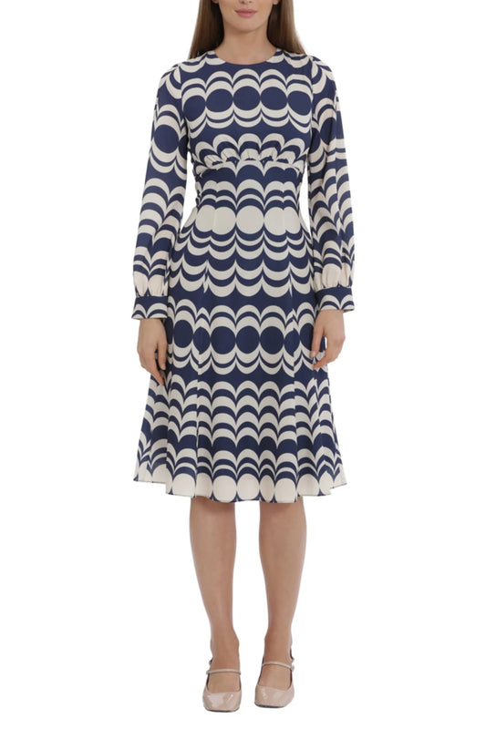 Maggy London Long Sleeve Geo Print A-Line Dress