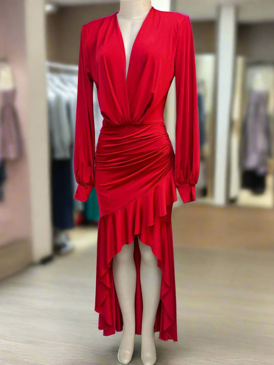 Form-fitting red gown