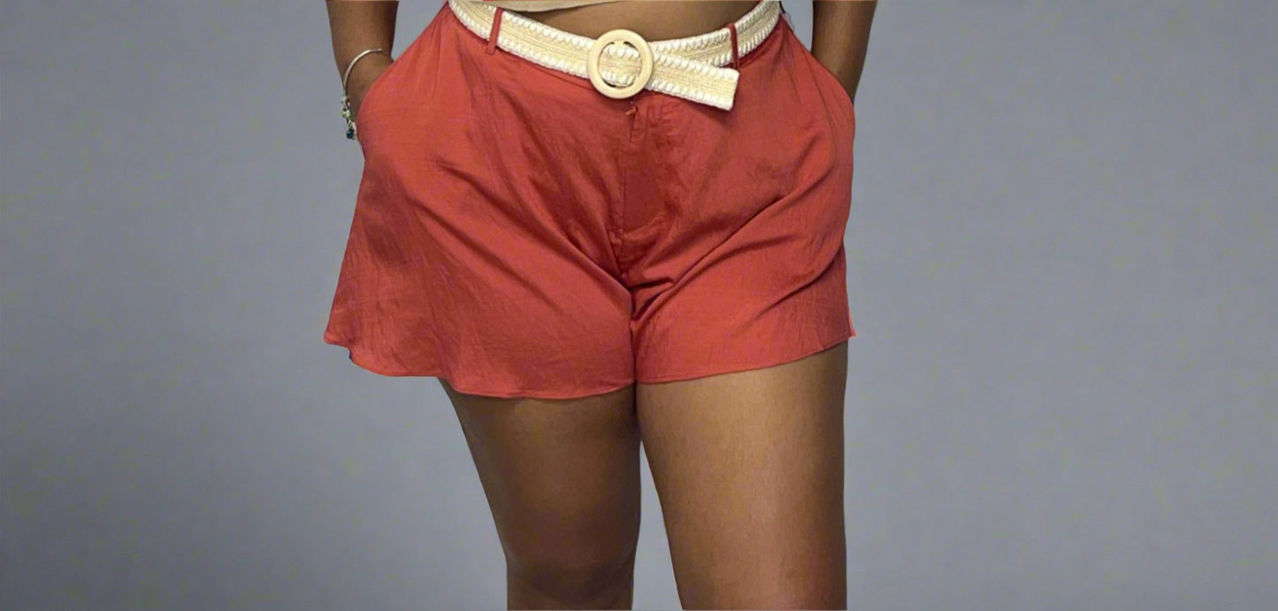 Flowy Solid Belted Shorts