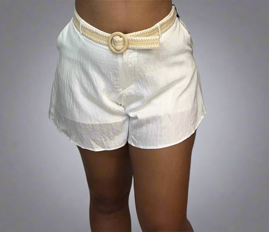 Flowy Solid Belted Shorts