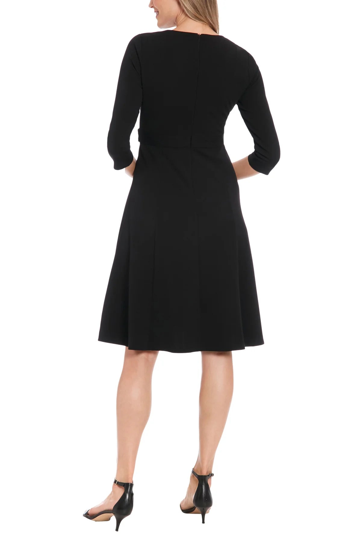 Jewel Neckline Fit and Flare Flowing Skirt Dress