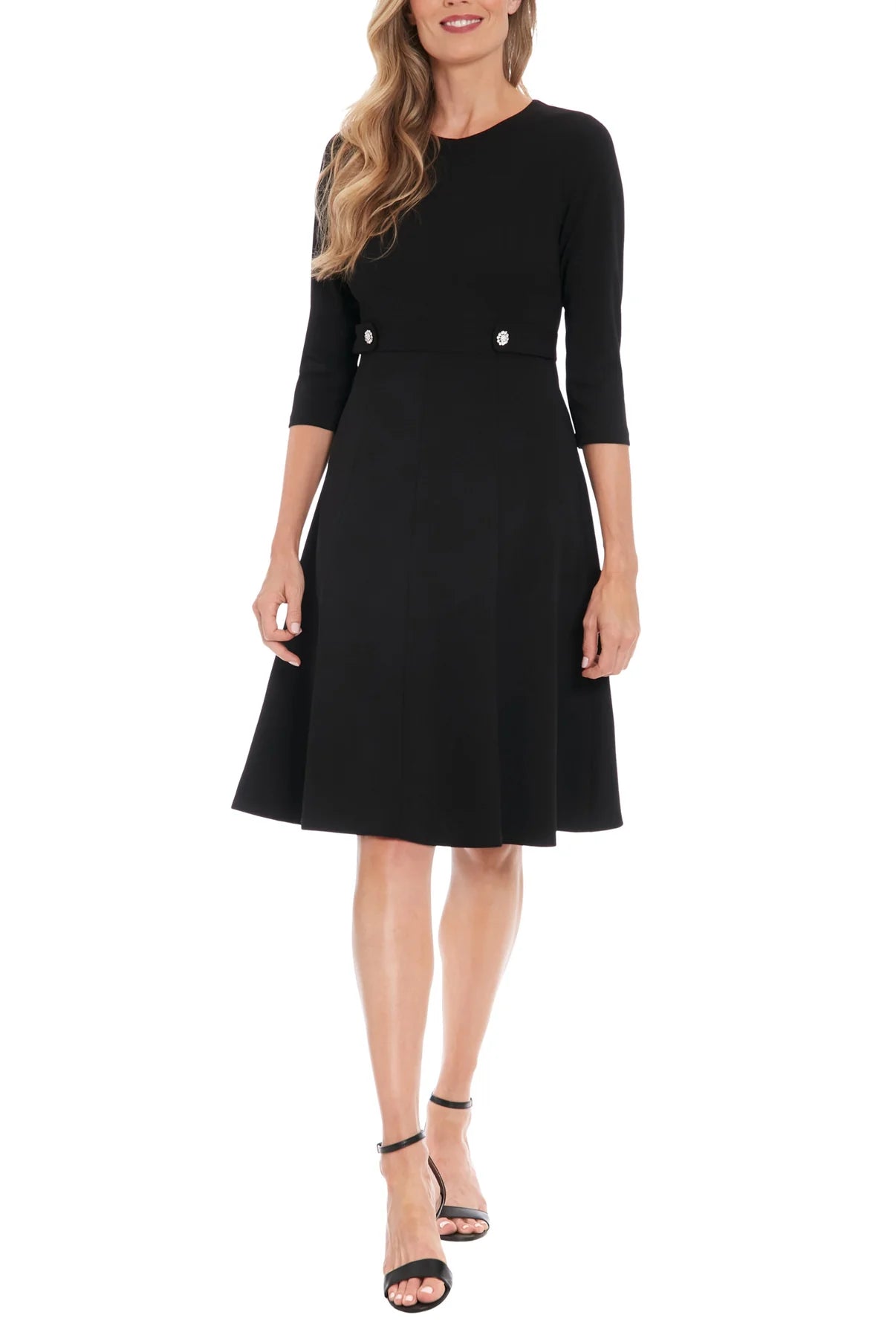 Jewel Neckline Fit and Flare Flowing Skirt Dress