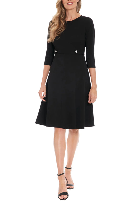 Jewel Neckline Fit and Flare Flowing Skirt Dress