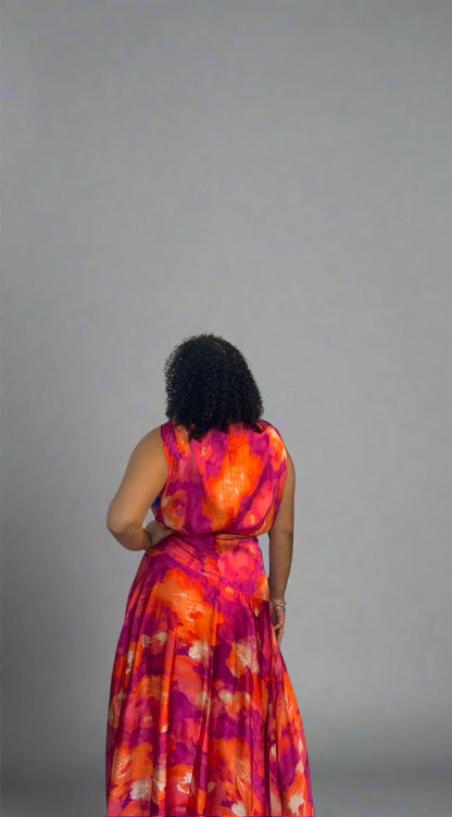 Satin pink tie dye dress