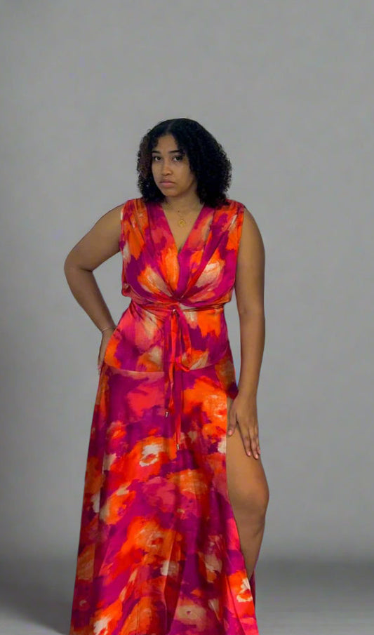 Satin pink tie dye dress