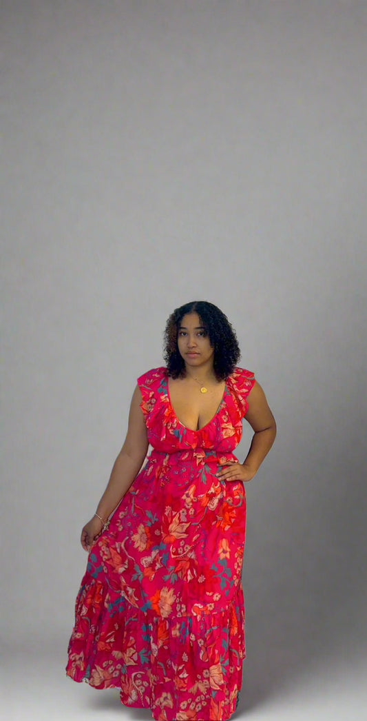 Floral print ruffled dress
