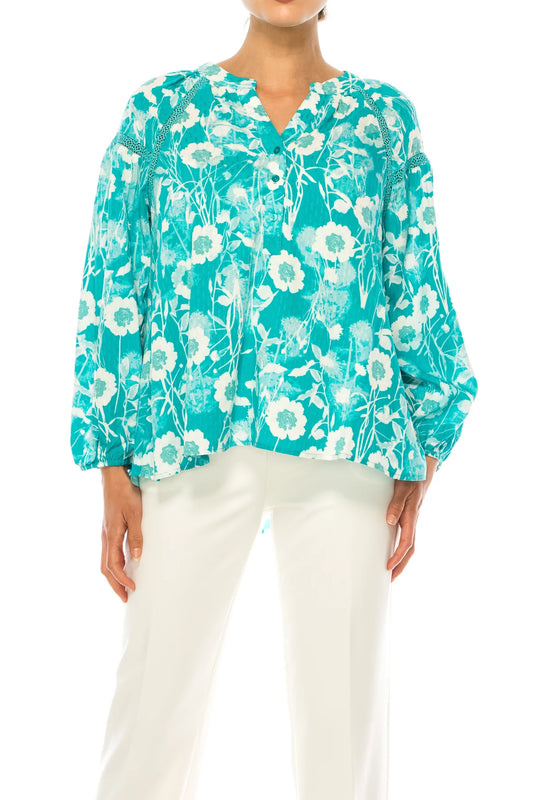 Half Button Down Peasant Top