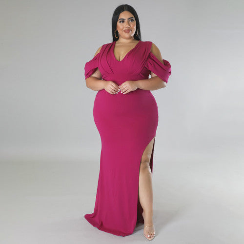 V Cut Cold Shoulder Dress