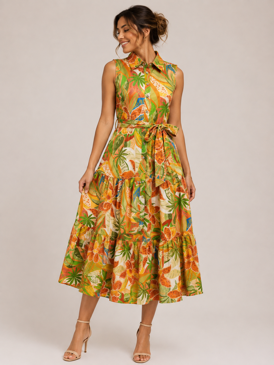 Tropical Sunset Shirt Dress