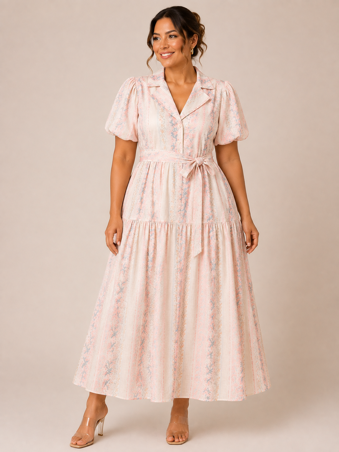 Pastel Floral Shirt Midi Dress