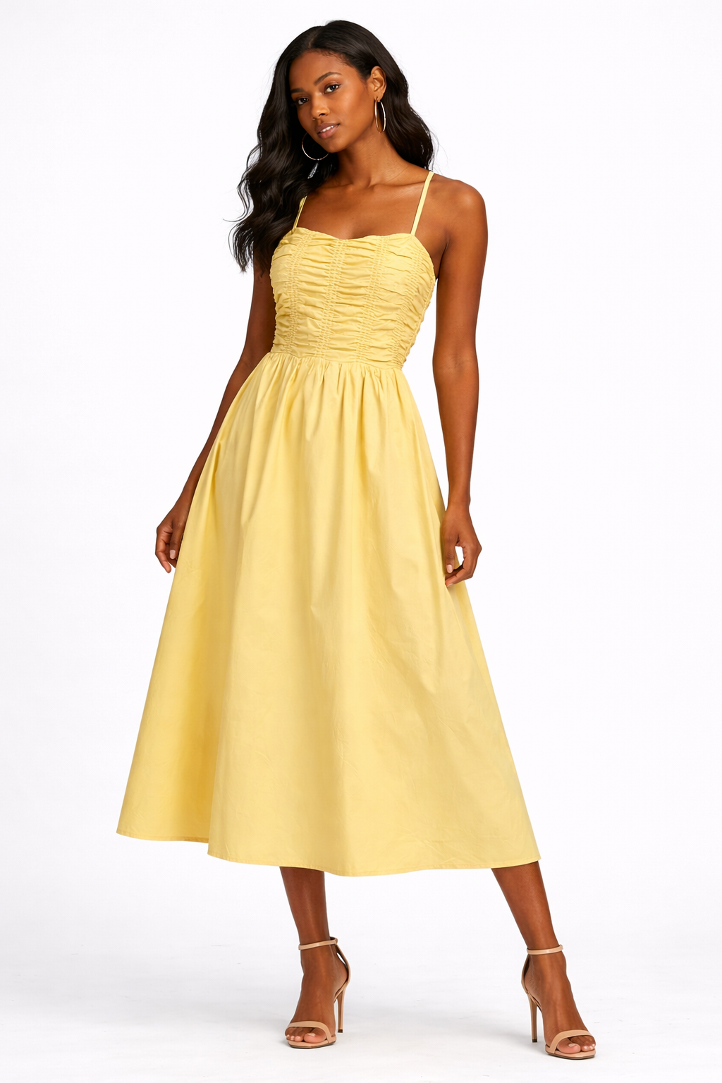 Golden Glow Pocket Midi Dress