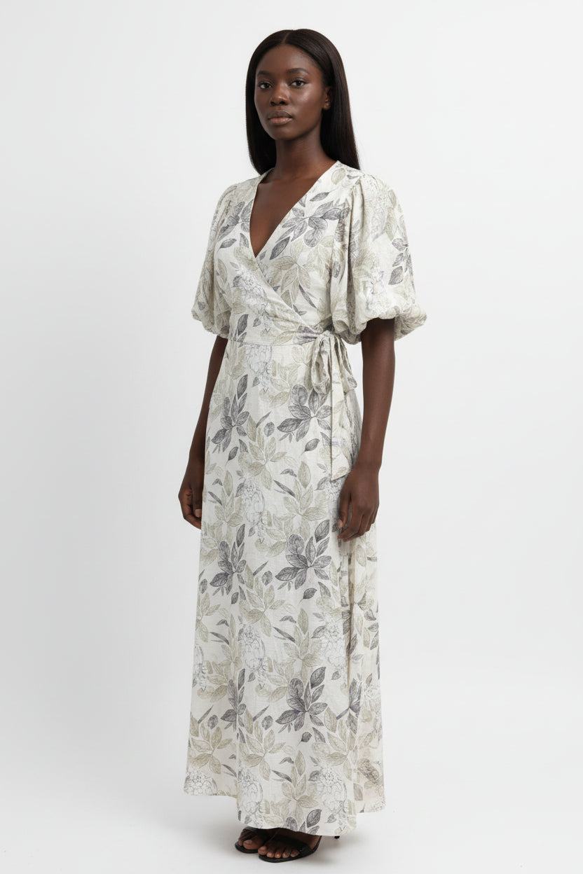 Wrap Dress with Puff Sleeves