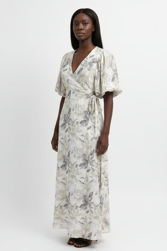 Wrap Dress with Puff Sleeves