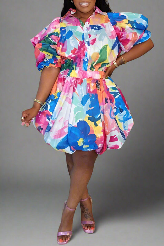 FLORAL BUTTON-DOWN BUBBLE DRESS