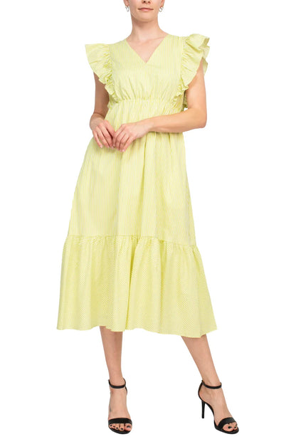 Stripe Cotton Ruffle Midi Dress