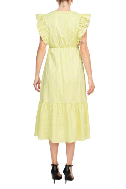 Stripe Cotton Ruffle Midi Dress