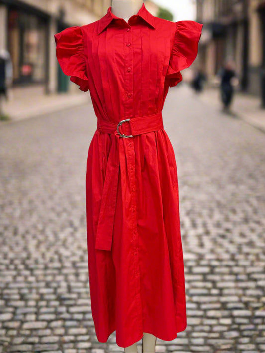Red Flutter Sleeve Dress