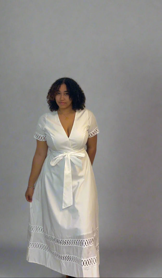 Cotton ivory belt dress