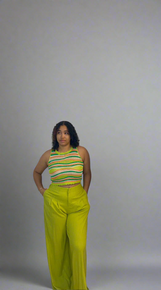 Green knit stripe 2 piece set