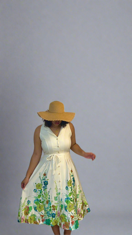 Border print button down dress