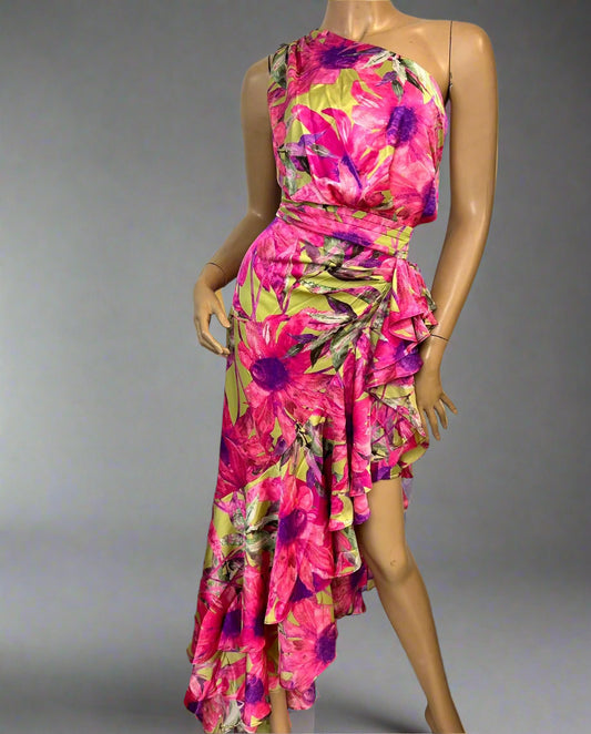 Satin sunflower pink dress