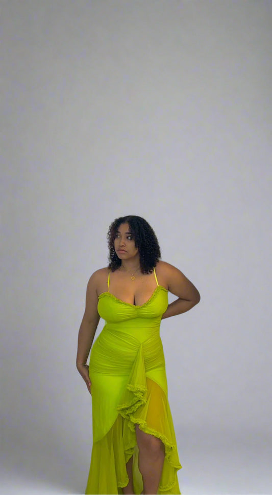 Lime ruffle dress