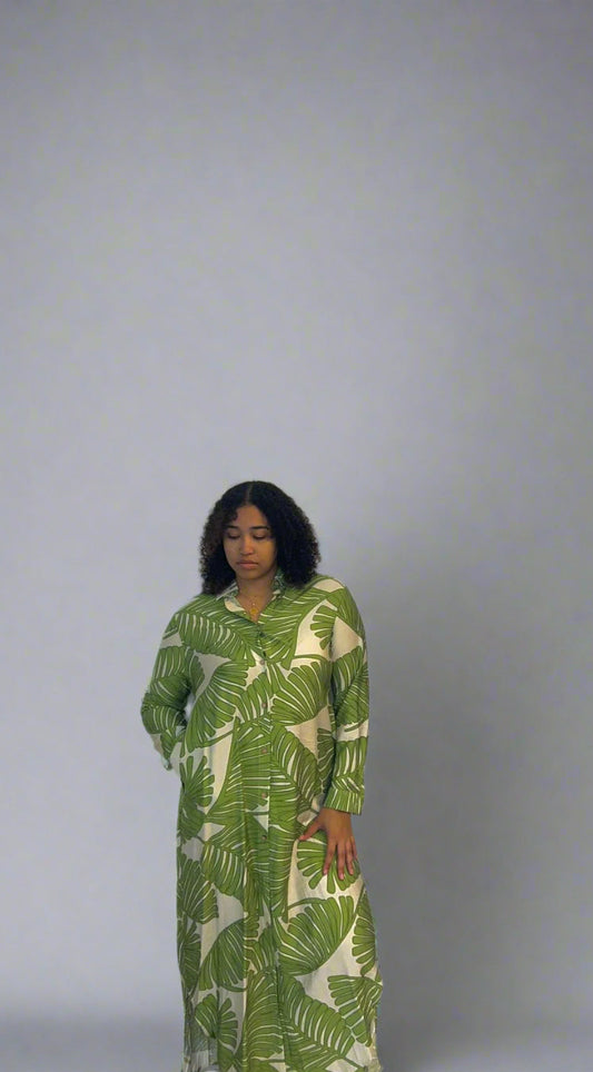 Palm print button dress