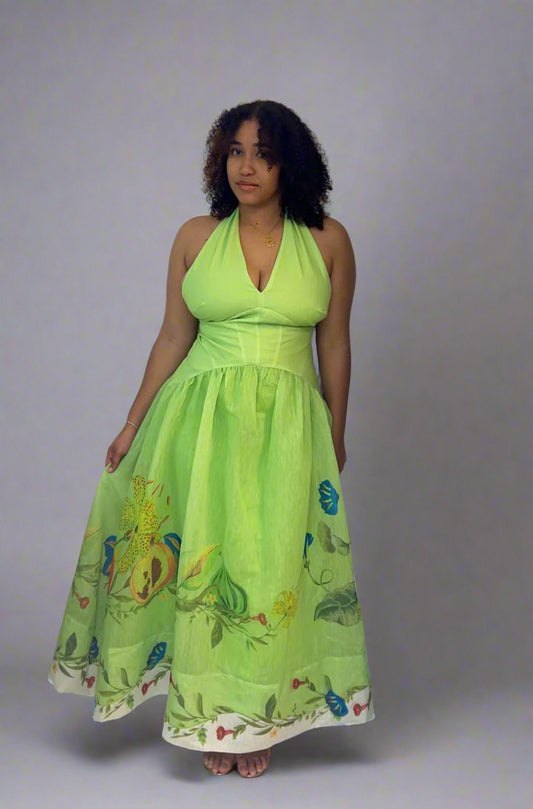 Lime halter backless dress
