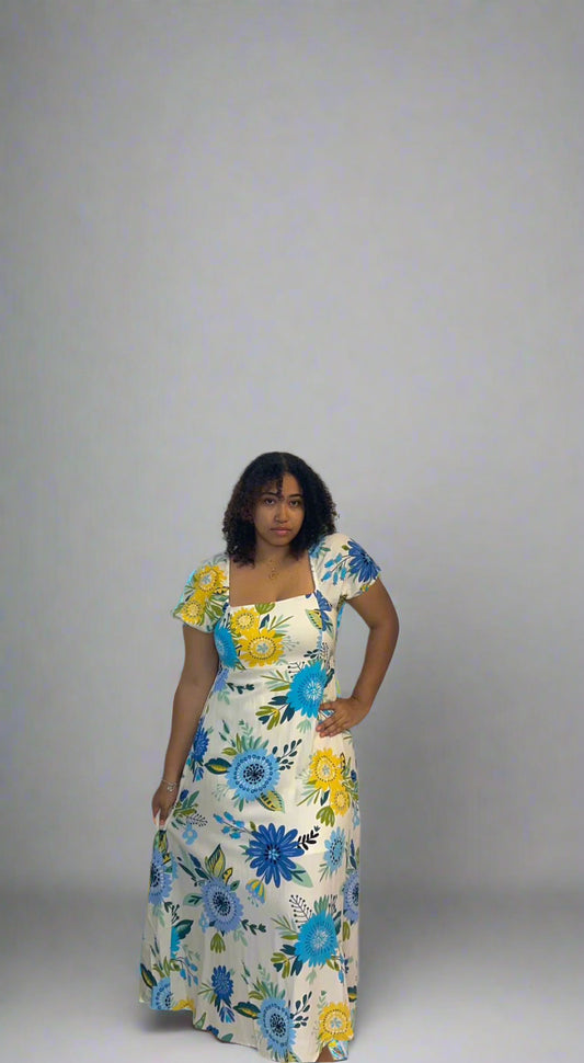 Floral print puff sleeve dress