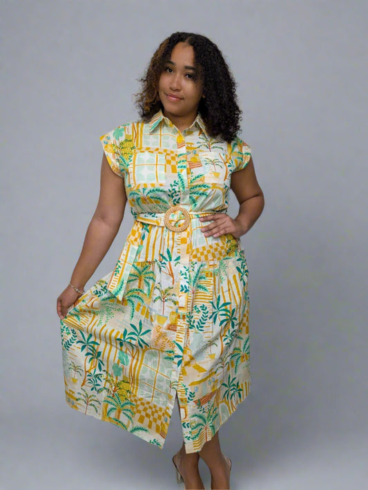 Dance In the Sand Sash Belt Shirt Dress